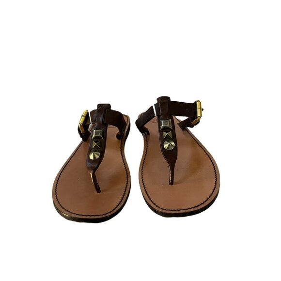 D&G Women's Brown Leather Studded Thong Sandals Made in Italy Size EUR 38.5 US 8 - Picture 2 of 8